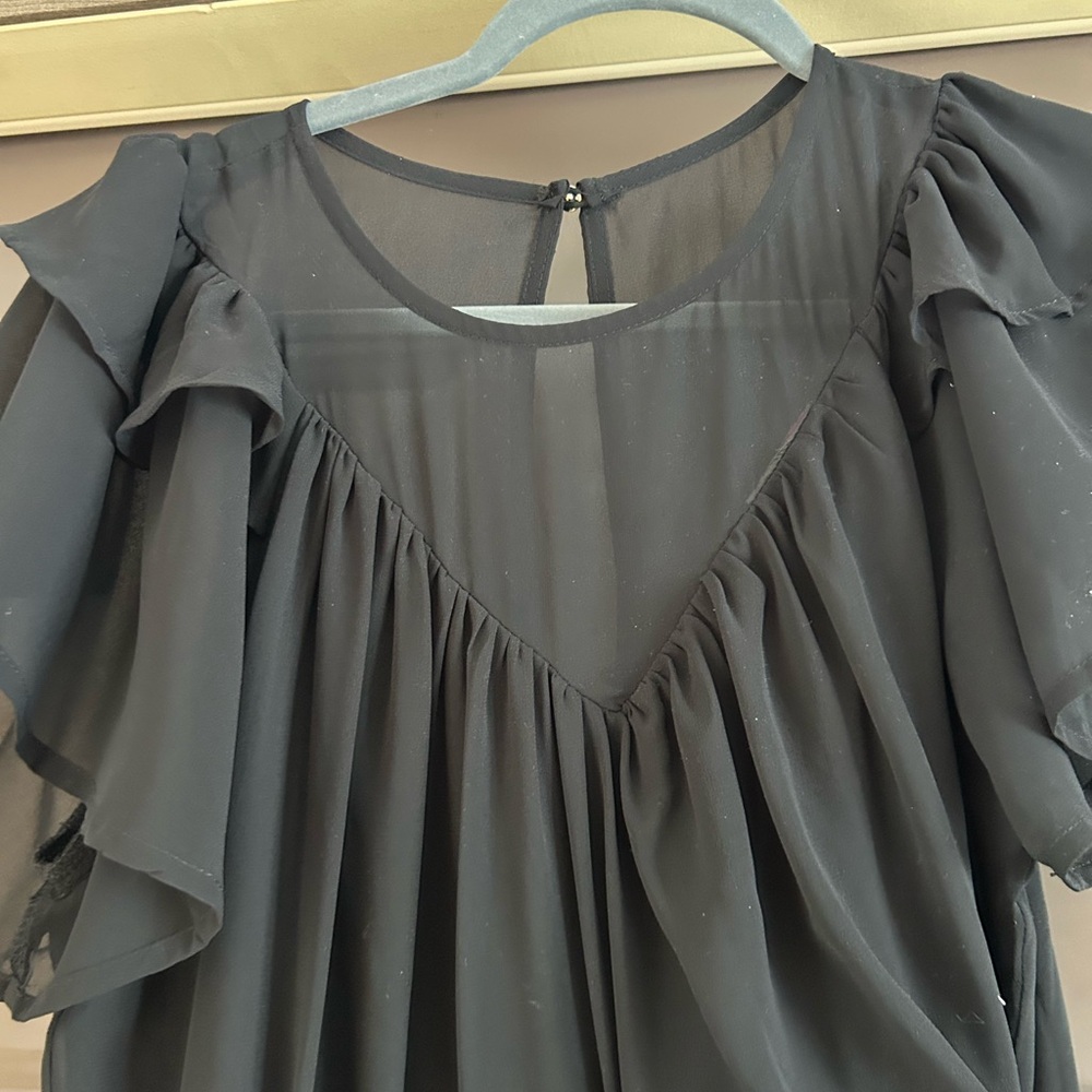 Andrée by UNIT Black Ruffle Sleeve Wide Leg sheer Jumpsuit